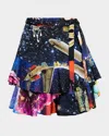 Libertine Starry Night Redux Mini Ruffle Wrap Skirt In Mul