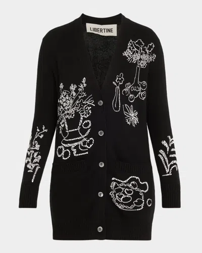 Libertine Still Life Crystal Cashmere Cardigan In Black
