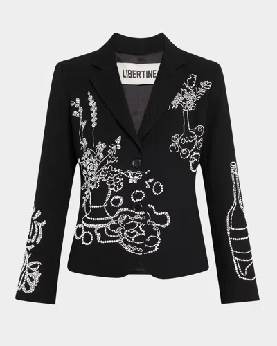Libertine Still Life Crystal Clean Single-breasted Short Jacket In Black