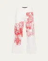 Libertine Still Life Silk Screen-printed Wide-leg Crop Pants In White