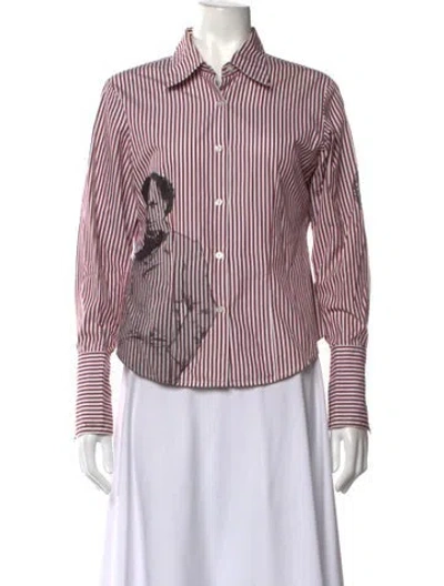 Pre-owned Libertine Striped Long Sleeve Button-up Top In Burgundy