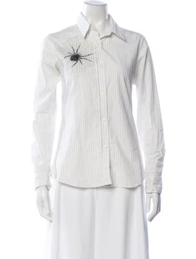 Pre-owned Libertine Striped Long Sleeve Button-up Top In White
