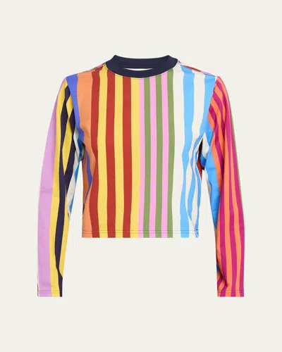 Libertine Tangier Striped Long-sleeve Crop T-shirt In Animal Print