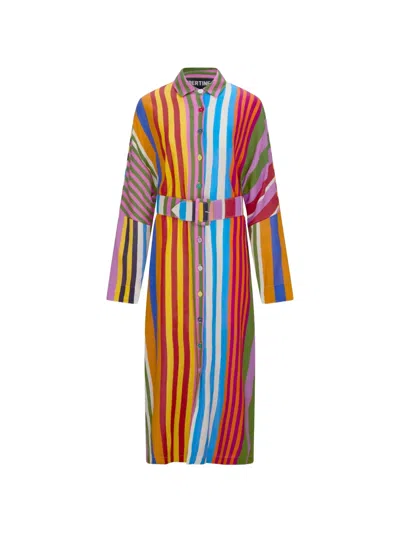 Libertine Tangier-stripe Belted Midi Dress In Multi