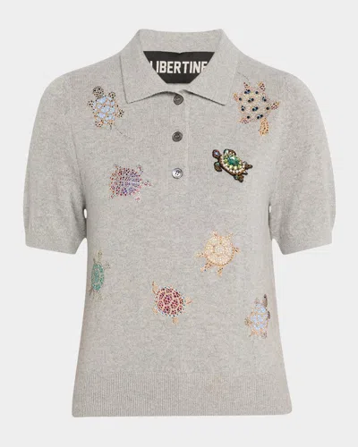 Libertine Turtle Time Cashmere Polo Sweater In Gray