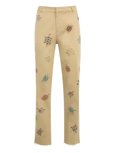 Libertine Turtle Time Embroidered Trousers In Neutral