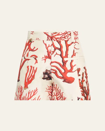 Libertine Venetian Coral High-rise Silk Shorts In Multi