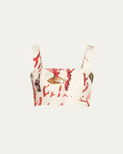 Libertine Venetian Coral Saint Tropez Crop Top In White Print
