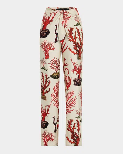 Libertine Venetian Coral Tie Wide-leg Silk Pants