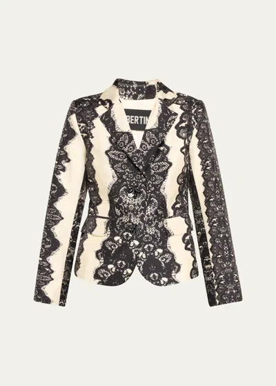 Libertine Venetian Lace Short Blazer Jacket With Crystal Buttons In Ivobk