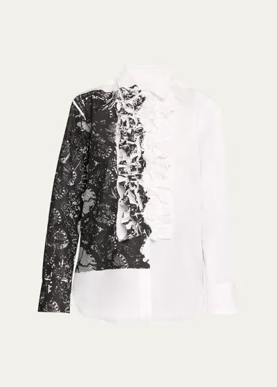 Libertine Venetian Lace Tuxedo Shirt In Wht