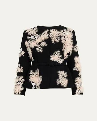 Libertine Whispering Blooms Belted Wrap Jacket In Black