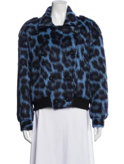 Pre-owned Libertine Wool Animal Print Faux Fur Jacket W/ Tags In Blue