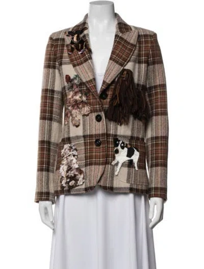 Pre-owned Libertine Wool Plaid Print Blazer In Brown