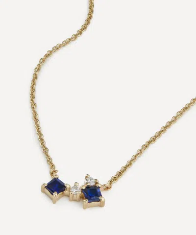 Liberty 9ct Gold Dafne Diamond And Blue Sapphire Pendant Necklace