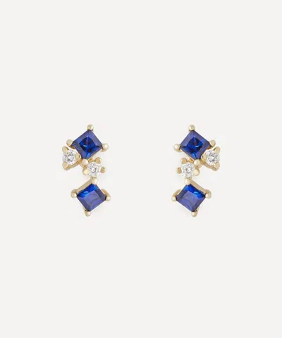 Liberty 9ct Gold Dafne Diamond And Blue Sapphire Stud Earrings