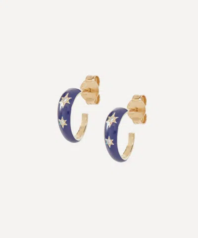 Liberty 9ct Gold Ianthe Star Glazed Diamond Hoop Earrings In Blue