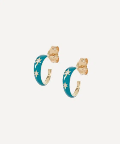 Liberty 9ct Gold Ianthe Star Glazed Diamond Hoop Earrings In Blue