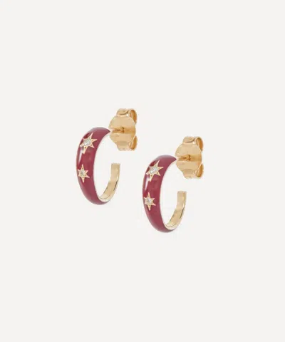 Liberty 9ct Gold Ianthe Star Glazed Diamond Hoop Earrings In Burgundy