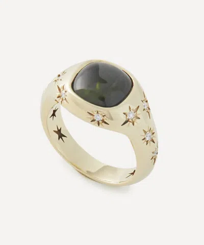 Liberty 9ct Gold Ianthe Star Green Tourmaline Cocktail Ring In White