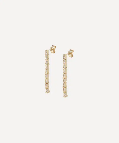 Liberty 9ct Gold Tepper Pave Diamond Long Drop Earrings In Green