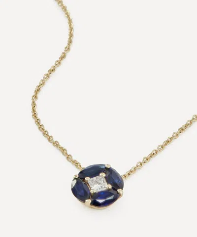 Liberty 9ct Gold Tudor Rose Blue Sapphire And Cvd Diamond Pendant Necklace