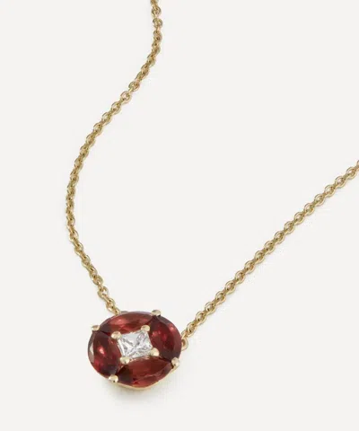 Liberty 9ct Gold Tudor Rose Garnet And Cvd Diamond Pendant Necklace In Burgundy