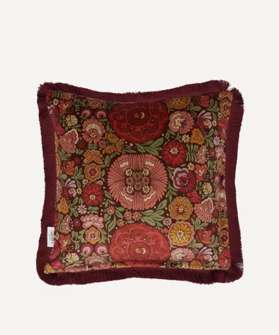 Liberty Begonia Burgundy Velvet Fringed Cushion