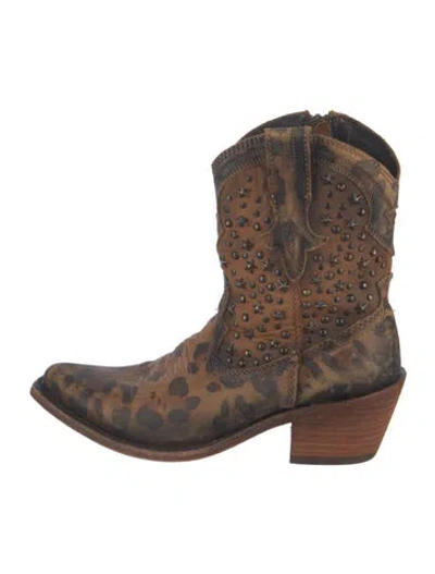 Pre-owned Liberty Black Leather Animal Print Western Boots In Brown