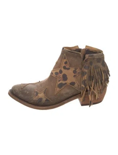 Pre-owned Liberty Black Leather Animal Print Western Boots In Brown