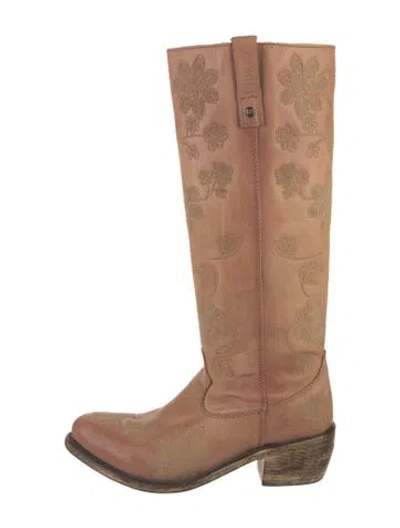 Pre-owned Liberty Black Leather Embroidered Accent Riding Boots In Neutrals