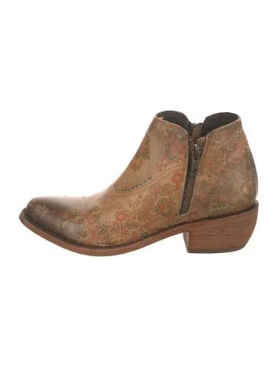 Pre-owned Liberty Black Leather Floral Print Boots In Brown