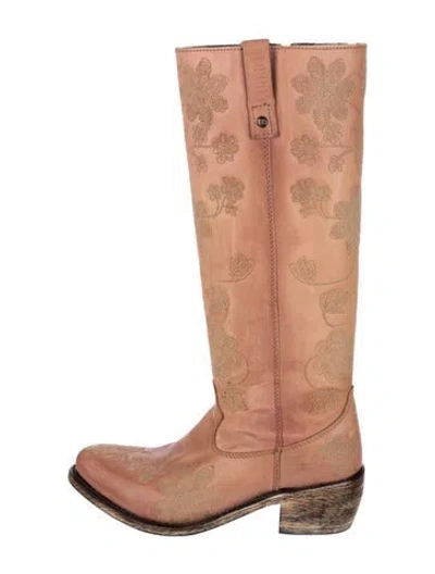 Pre-owned Liberty Black Leather Floral Print Western Boots In Neutrals