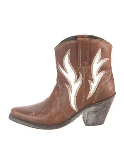 Pre-owned Liberty Black Leather Graphic Print Western Boots In Brown