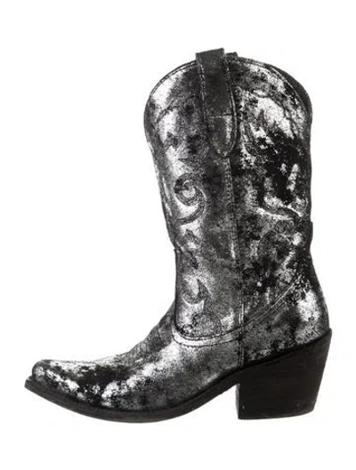 Pre-owned Liberty Black Leather Printed Western Boots In Multicolor