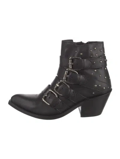 Pre-owned Liberty Black Leather Studded Accents Moto Boots In Black