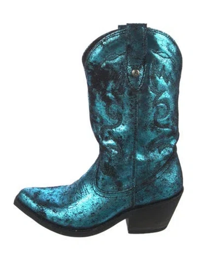 Pre-owned Liberty Black Leather Western Boots In Blue