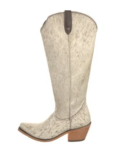 Pre-owned Liberty Black Ponyhair Animal Print Western Boots In Neutral