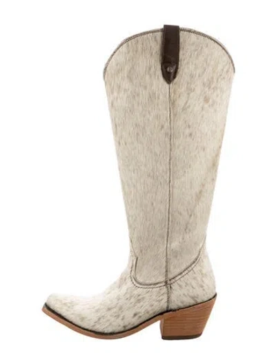 Pre-owned Liberty Black Ponyhair Animal Print Western Boots In Neutrals