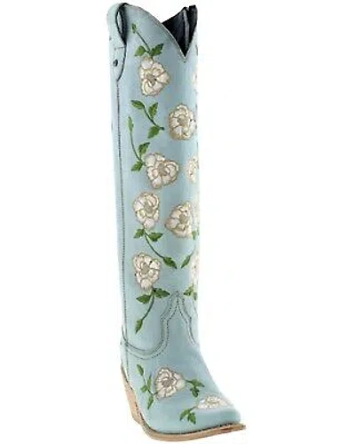 Pre-owned Liberty Black Women's Botas Caborca For Embroidered Roses Tall Western Boot Snip In Blue