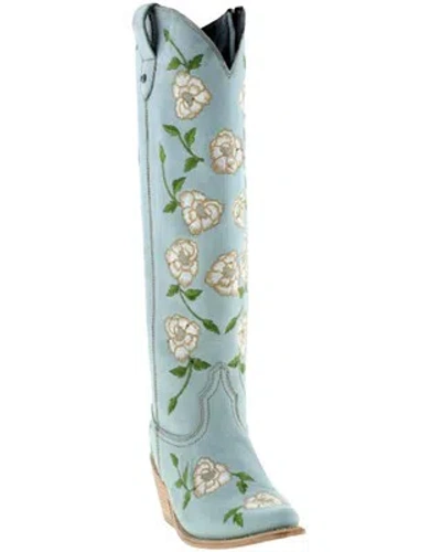 Pre-owned Liberty Black Women's Botas Caborca For Embroidered Roses Tall Western Boot Snip In Blue
