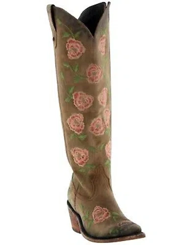 Pre-owned Liberty Black Women's Botas Caborca For Garden Embroidered Floral Western Tall In Brown