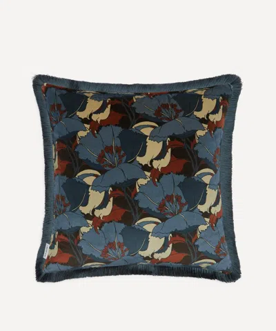 Liberty Eustacia Velvet Fringed Cushion In Blue