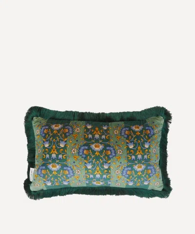 Liberty Lodden Velvet Fringed Cushion In Green