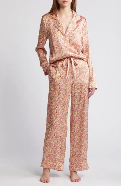 Liberty London Classic Floral Silk Satin Pajamas In Pink