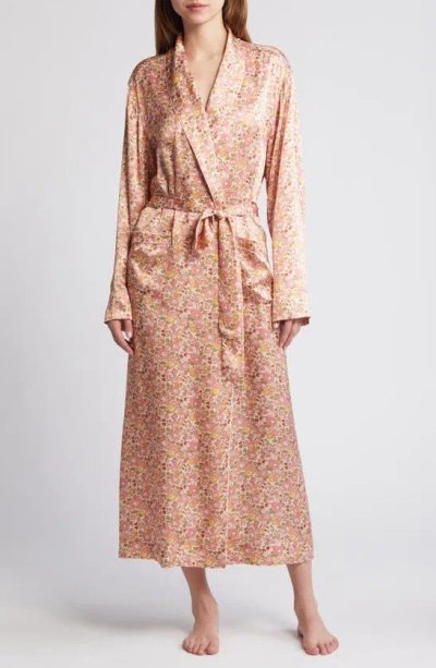 Liberty London Classic Floral Silk Satin Dressing Gown In Pink