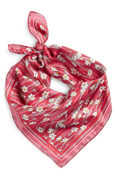 Liberty London Daisy Lawn Floral Silk Scarf In Red