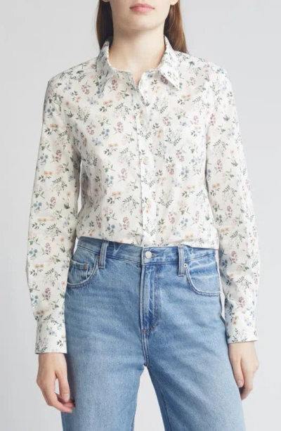 Liberty London Floral Fitted Button-up Shirt In Cream