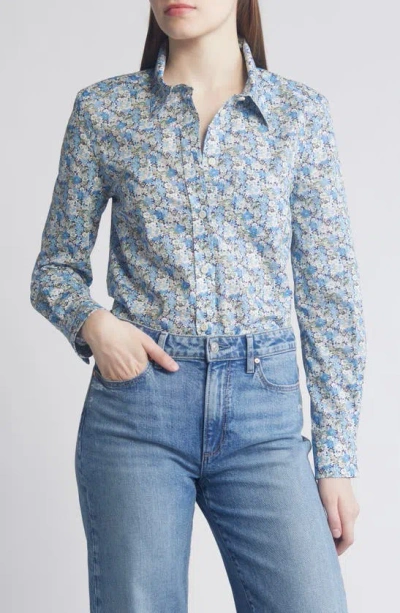 Liberty London Floral Fitted Button-up Shirt In Light Blue