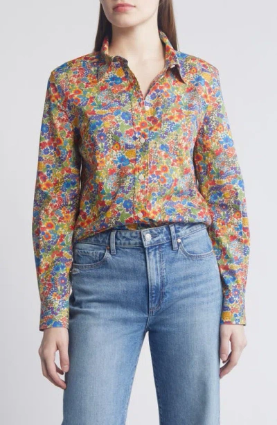 Liberty London Floral Long Sleeve Cotton Button-up Shirt In Blue Multi